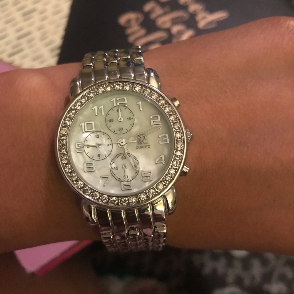 Silver watch with rhinestones!